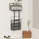 Aetyord Towel Racks for Bathroom - Wall Mounted Metal Rack with Wood Plank, Bathroom Storage Organizer, Towel Holder Stores 6 Large Rolled Towels Easily, Black with Wood Plank