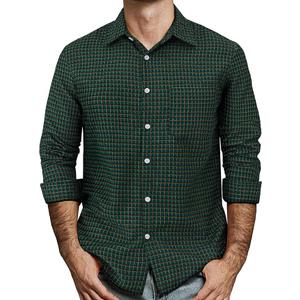Mens Gingham Button Down Shirt Long Sleeve Dress Shirts Business Casual Shirts with Pockets (Medium, Black green)