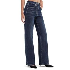 Zylioo Tall Jeans for Women 32"/ 34" Inseam Long Stretch Denim Pants Straight Leg Mid Rise Classic Fit for Tall Ladies Dark Blue, X-Large Tall