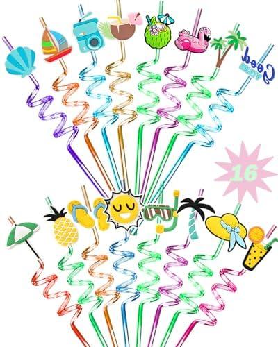 Reusable Drinking Straws for Kids - 16 Styles | Crazy Fun Silly Straws for Summer Pool Beach Party Favors & Decoration, Bulk Birthday Goodie Bag Stuffers