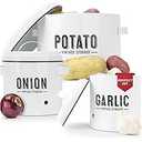 Granrosi Kitchen Vegetable Storage Set for Pantry and Countertop, Set of 3 Kitchen Canisters Including Potato, Onion, and Garlic Storage; Stainless Metal and Holes