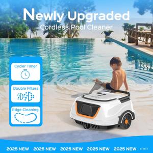 WYBOT A1 Cordless Robotic Pool Cleaner, Automatic Pool Vacuum for Above Ground with 120 Mins, Double Filters, LED Indicator, Charge in 2.5 Hours, Ideal for Above & In-ground Flat Pools - Whitegreen