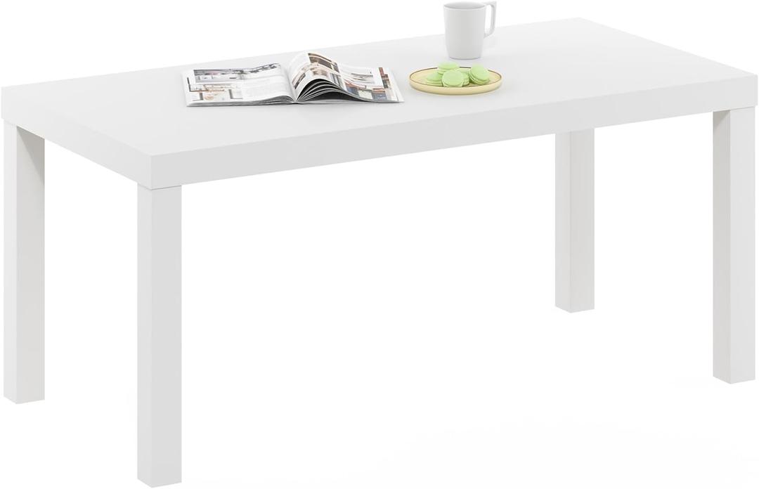 Furinno CLASSIC Coffee Table, Modern Rectangle Coffee Table with 1.8 Inch Thick Tabletop, Side Table for Living Room, Home Office, White