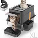 Aphyxen Stainless Steel Litter Box with Lid, XL Extra Large Enclosed Cat Litter Box Fits All Cats Modular Design with Flip Cover, Top Entry Metal High Sided Cat Box & Pedal & Scoop (Black)
