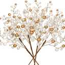 Hollyone 4 Pack Artificial Christmas Glitter Berries Stems, 19 Inch Fake White and Gold Holly Berry Picks with Ice Snow for Christmas Tree Wreath Floral Arrangements Holiday Home Vase DIY Crafts Decor