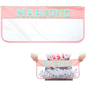 1 PCS American Mahjong Bag - Empty Mahjong Tiles Bag Only with Zippered & Letters, Case Only(Pink Blue,Moh-jong)