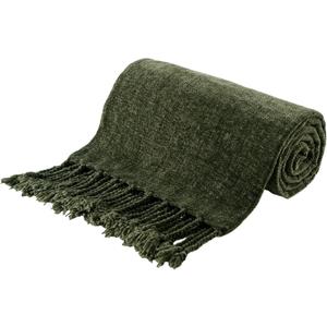 BATTILO HOME Olive Green Throw Blanket for Couch Bed Sofa, Soft Cozy Chenille Throw Blanket with Fringe Tassels, Lightweight Knit Throw Blanket for Home Decor, 50"x60"