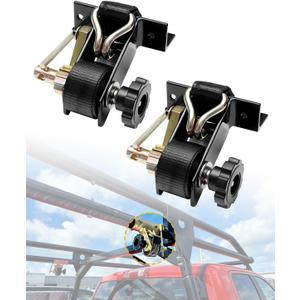 Ladder Rack Ratchet Straps with J-Hook (Pair), 1.4" Black Square Tube Mount, 1.5" Wide x 7.5' Long Black Retractable Ratchet Tie Down Strap Roof Rack, 500 lbs Load Heavy Duty, Cargo Buckle Lock Strap