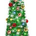 5 Ft Tinsel Christmas Tree with Timer 4 Modes 60 Warm White & Multi Color Change Lights 25 Ball Ornaments 3D Star Battery Operated Pop Up Artificial Tree Xmas Decoration Home Decor (Green)