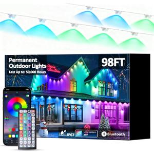 98FT Permanent Outdoor String Lights, RGB Multicolor LED Eaves Lights with APP & Remote, IP67 Waterproof Indoor Outdoor Christmas Halloween Party Garden Decor