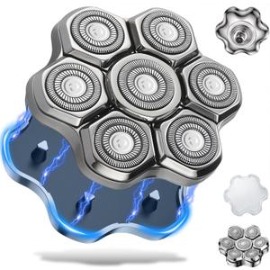 Universal Head Shaver Replacement Heads Magnetic 7 Blades Head Shavers Replacement Blades for Bald Men Compatible with Freebird Shaver & Other Brands (7msilver)