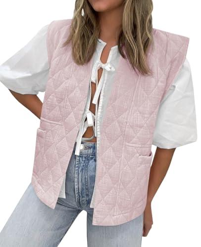 Tankaneo Womens Puffer Vest Sleeveless Open Front Quilted Jacket Lightweight Padded Gilet Coat with Pockets Size L