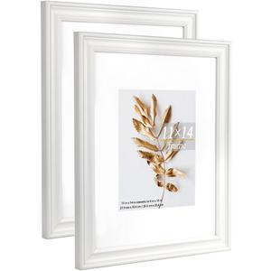 11x14 Picture Frames White, Display Picture 8x10 with Mat, 2 Set Photo Frames for Wall Mounting Home Decor