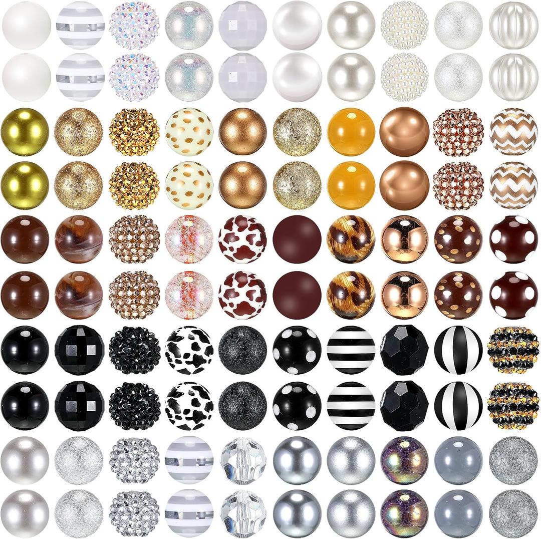 Huquary 100 Pcs 20mm Rhinestone Bubblegum Beads for Pens Mixed Crystal Resin Chunky Beads for DIY Craft Keychain Necklace Bracelet Jewelry Making(Retro Color)