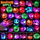 50 Pcs LED Flash Light Up Rings - Halloween Toys for Kids, Party Favors & Goodie Bag Fillers