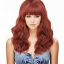 Rugelyss Vintage Long Wavy Auburn Wig with Bang Big Bouffant Beehive Wigs for Women Copper Red Synthetic Hair Wig fits 70s 80s Costume or Halloween Party