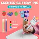 BUNMO Plush Cute Pens 3-Pack Squishy Animal Pens w/Scented Glitter Ink Refills Cat, Cow, Unicorn Fun Writing, Doodling & Journaling for Kids & Teens