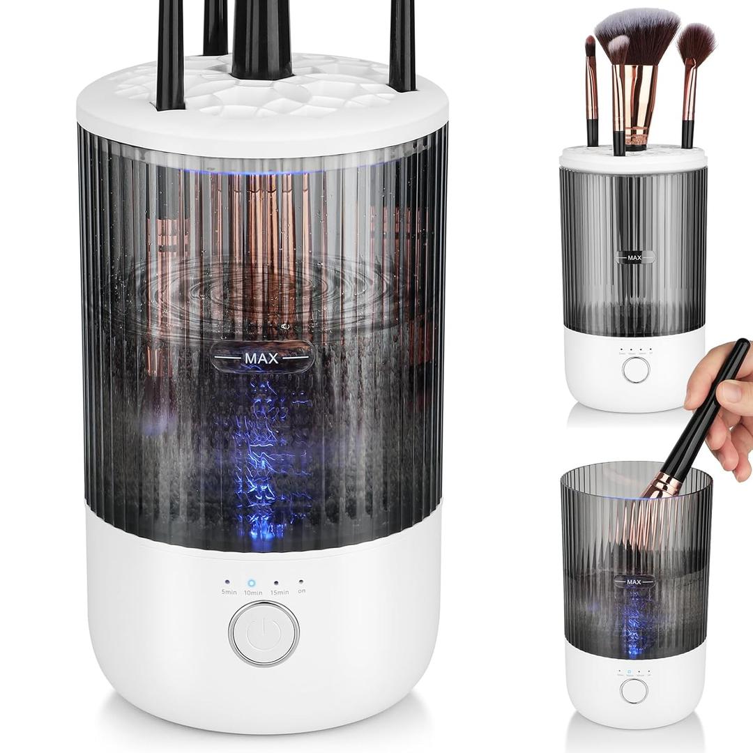 Electric Makeup Brush Cleaner Machine, 4 Timer Settings Cosmetic Brush Cleaner, Make Up Brush Cleaner Cleanser for All Size Brushes, Automatic Beauty Tool  Great Gift for Women