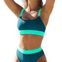 ZINPRETTY Women High Waisted Bikini Sets Color Block Swimsuits 2 Piece Bathing Suits Tummy Control Sporty Teens Size Medium