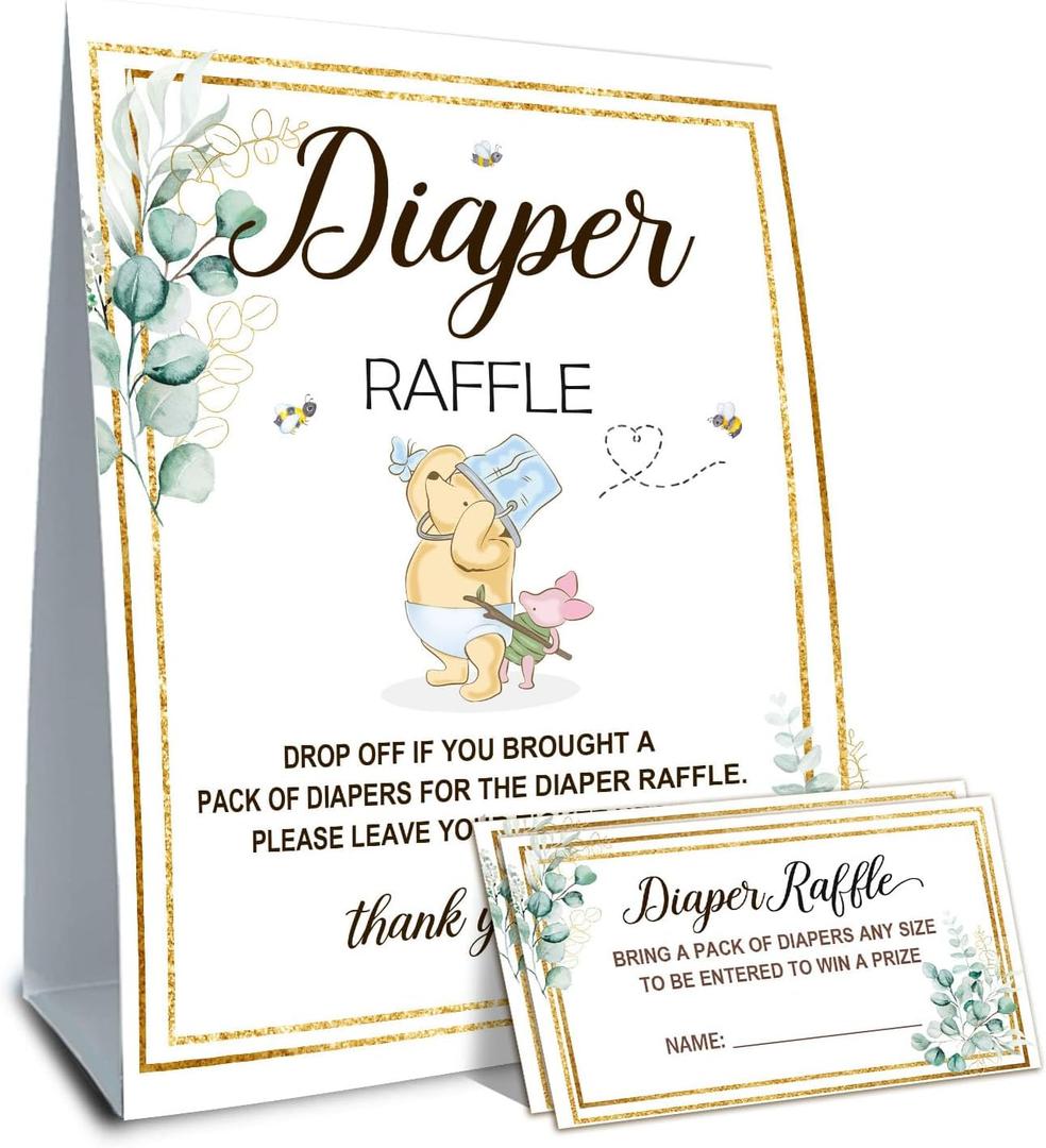 2 x Winnie Baby Shower Decorations-Baby Shower Games-Baby Shwoer Party Decor-Diaper Raffle-Baby Shower Table Sign Centerpieces-Baby Shower Games Pooh Birthday Supplies Party Decorations