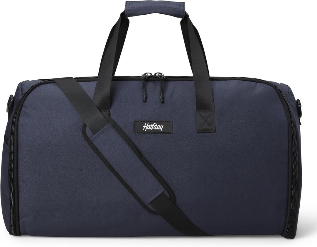 Halfday Convertible 2-in-1 Garment Duffel Weekender Bag 45L | Wrinkle-Free Travel, Hanging Suit Compartment, Shoe Pockets, Trolley Sleeve. Durable & Water-Resistant Carry-On, Marine