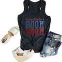 Women's Here for The Boom Tanks Tops 4th of July Shirts Graphic Tee Patriotic Independence Day Sleeveless Shirt (Medium, Black)