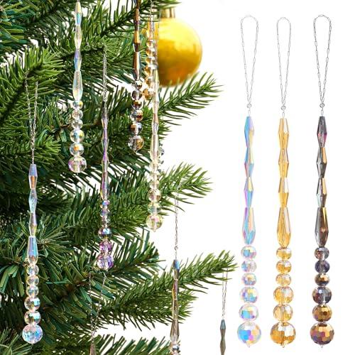 LUMITI 12pcs Crystal Icicle Christmas Tree Ornaments, Glass Beads Hanging Chandelier Pendants for Christmas Party Wedding Winter Decorations (Multicolor)