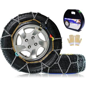 Snow-Chains Auto Fixing 1 Min Quick Fit Easy Installation Tire-Chains, Portable Reusable Universal Emergency Tire Traction Chain for Passenger Car, Pickup Trucks and SUV - Set of 2 (HKN-130)