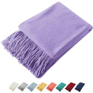 Homiest Decorative Knitted Throw Blanket with Fringe, Lightweight Acrylic Knit, Soft & Cozy Tassel Blanket for Couch, Sofa, Bed (Lavender, 50 x 60 Inch)