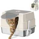 Stainless Steel Enclosed Litter Box with Lid,Covered Litter Box,White