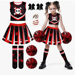Costume Zombie Fearleader Costume Set Includes Top Skirt Socks Pompom Sticker Bow
Size 8-10 years