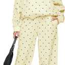 Lauweion Polka Dot Set-Women's Oversized Hoodie and Wide Leg Sweatpants (Medium, Yellow)