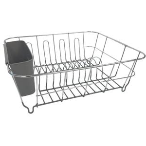 Dish Drying Rack & Cutlery Holder 2 Piece Set - Compact Sink-Fitting Dish Drainer with Rubberized Undercoating, Space-Saving Kitchen Organizer for Plates, Cups, Bowls & Utensils in Sink, Gray