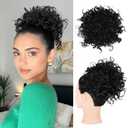 HOOJIH Messy Hair Bun Hair Piece Elastic Drawstring Loose Wave Large Curly Bun Short Synthetic Ponytail Extension for Women Daily Use - Natural Black