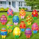 Amyhill 12 Pcs Easter Outdoor Yard Decoration Eggs Garden Lawn Stake Signs with Stakes and Bow Waterproof Corrugated Easter Outdoor Decoration for Patio Lawn Walkway Spring Party Decorations, 12 Style