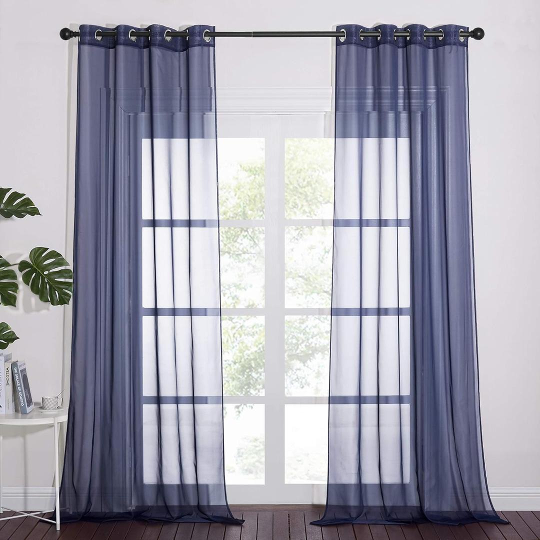 NICETOWN Sheer Voile Curtain Panels - Transparent Grommet Top Sheer Window Treatment Curtains for Living Room (W54 x L96 Inches, Dark Blue, 2 Pieces)