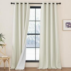NICETOWN Faux Linen 100% Blackout Living Room Curtains 96 inches Long, Silver Grommet 2 Layers Window Treatment with White Liner Thermal Curtains for Bedroom, Vanilla, W52 x L96, 2 Panels