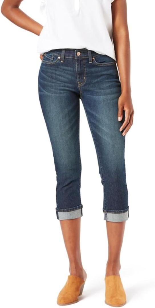Levi Strauss Signature Gold Women's Mid-Rise Slim Fit Capris Stretch Denim (12, Blue Laguna)
