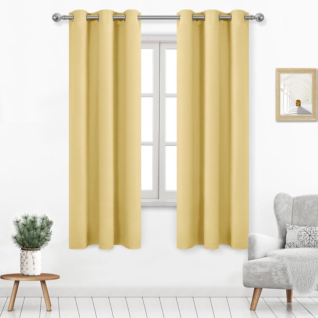 DWCN Blackout Curtains for Living Room, Room Drakening Drapes for Bedroom, Solid Thermal Privacy Protection Window Treatment - Light Yellow, W42 x L63 Inch, Set of 2