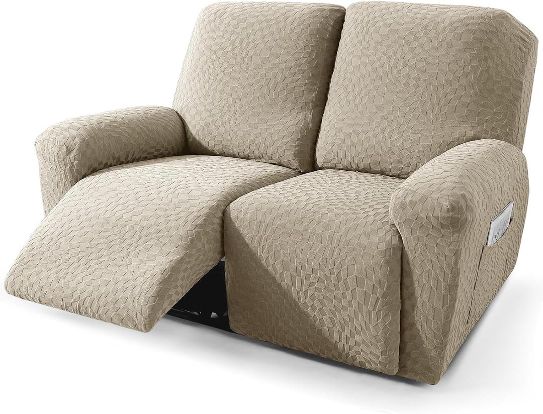 2026 Loveseat Recliner Cover 4-Piece (48"-66") Super Soft Recliner Loveseat Covers with Big Pocket & Anti Slip Ties Stay in Place, Lazy Boy Reclining Love Seat Slipcover Durable Washable, 2 Seat-Regular, Khaki