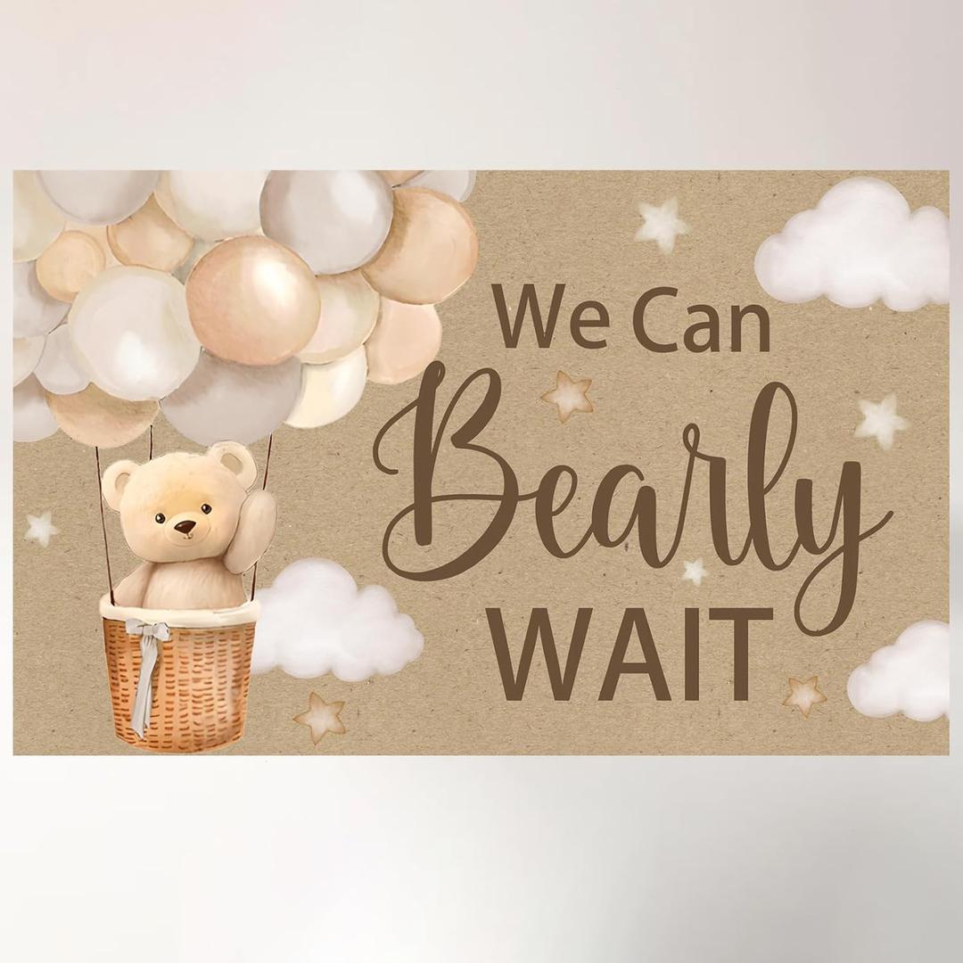 We Can Bearly Wait Banner for Baby Shower Decorations Bear Backdrop for Bear Baby Shower Decorations Brown