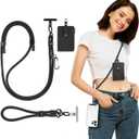 Phone Lanyard, Adjustable Anti Theft Phone Strap Crossbody Wrist Strap with RFID-Blocking Wallet & 2pcs 360 Phone Tabs Compatible for All Phones, Skin-Friendly, Premium Metal Buckles, Black