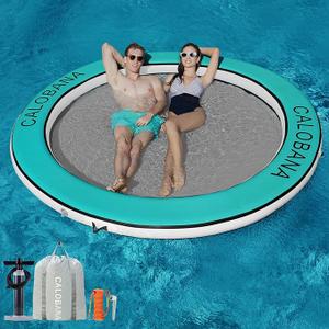 CALOBANA Round Floating Ring Inflatable Water Hammock Heavy Duty River Floats Lake Raft for Adults Tanning Pool Lounger Float Island Platform Pad Mat for Party 6'