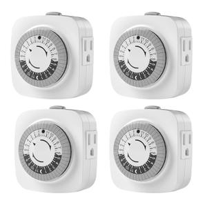 24 Hour Indoor Mechanical Timer with 2 Ground 3 Plug Socket Timer30 min Daily on/Off Cycle for Lamps, Christmas Tree Lights, ETL Certified, White4 Pack