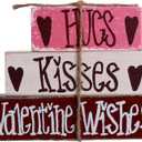 Valentines Decor, Rustic Wooden Book Stack with Heart and Love Signs for Home, Tiered Tray, Shelf, and Fireplace Mantel (Vbook-2)