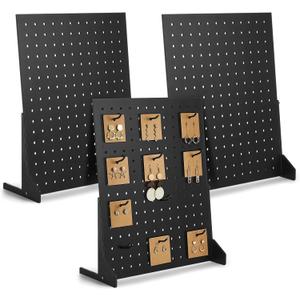 3 Pcs Wooden Pegboard Display Stand for Craft Shows Jewelry Rack Organizer for Earring Necklaces Keychain Peg Board(Black)