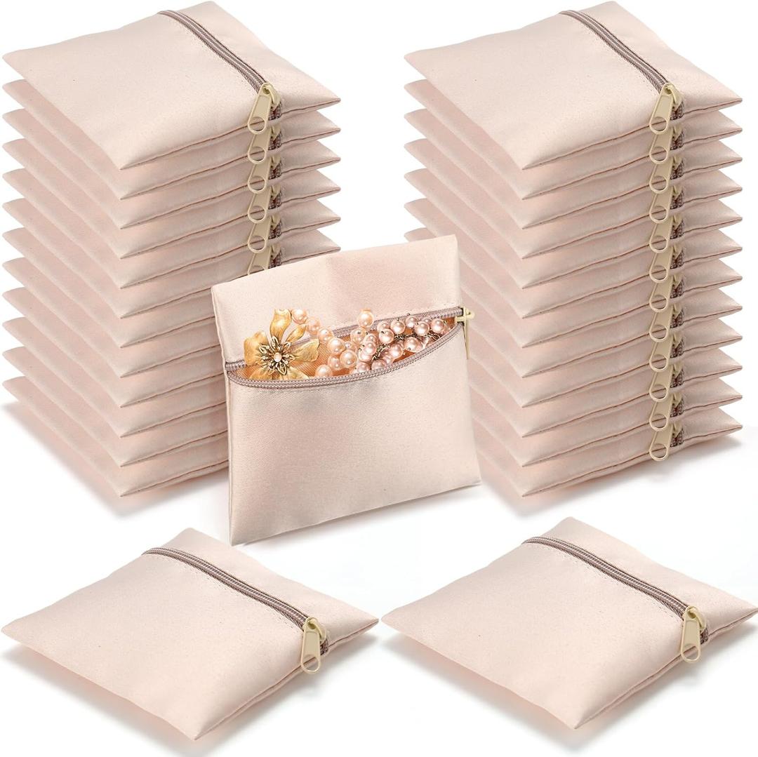 Kenning 50 Pcs Jewelry Pouch 3.74 x 3.74 Inch Small Jewelry Packaging Gift Bag Cotton with Zipper for Women Bracelet Necklace Travel Business Trip
