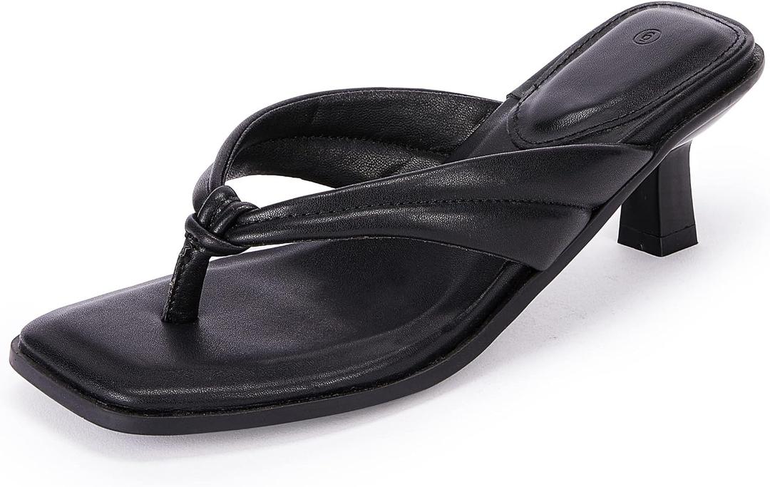 Womens Kitten Heel Thong Sandals Flip Flops Slip On Square Open Toe Slippers Low Stacked Heeled Mules, Size 8.5