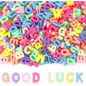 Augshy 400Pcs Large Letter Beads, Macaroon Hollow Letter Beads Plastic A-Z Mixed Alphabet Shape Bead for Jewelry Making Bracelets Necklaces Key Chains Shoelaces Crafts Party Decor(9 x 12 mm)