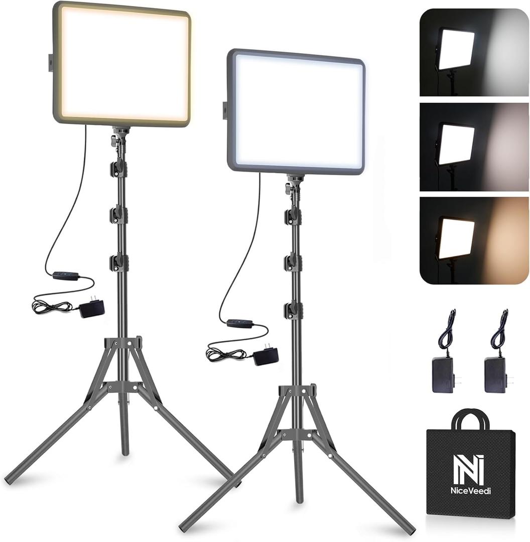2-Pack Photography Lighting Kit, NiceVeedi 22W LED Video Light Kit, 2900-7000K Studio Light with Tripod Stand, 73" Stream Light for Video Recording
